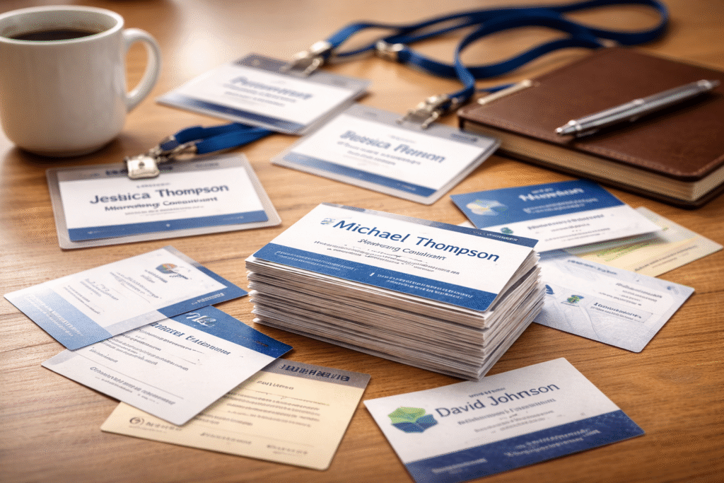 business cards and name tags